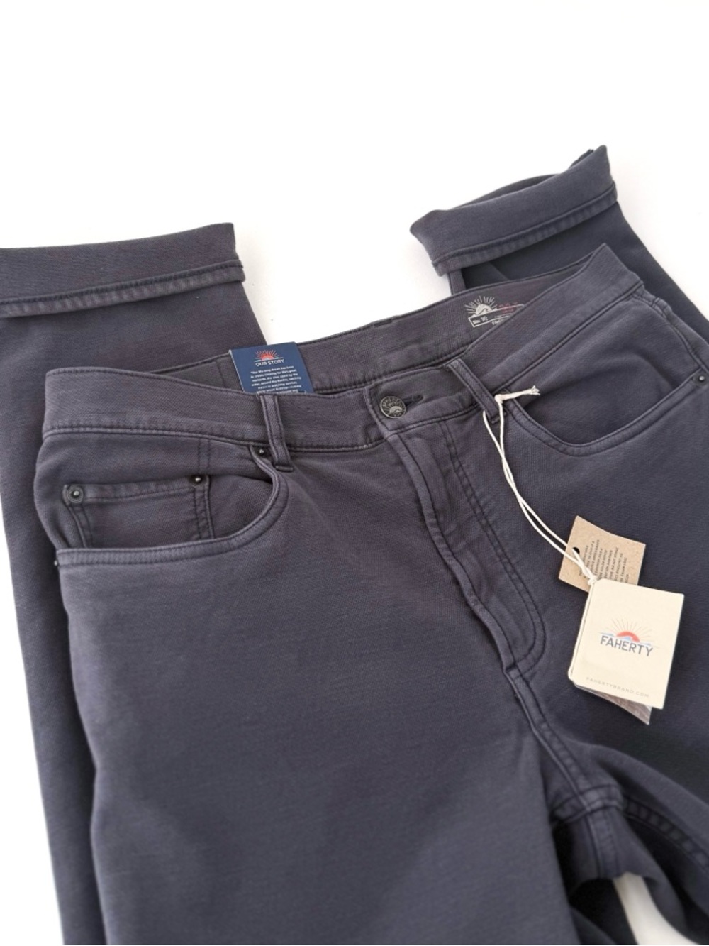 New Faherty Stretch Terry Five Pocket Pants Athletic Mens 33x34 New Blue Gray - Picture 4 of 13